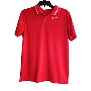 Boys Nike Dri-Fit Polo - Red with White Swoosh - YXL